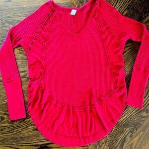 🔥Red WE THE FREE small waffle wide neck long sleeve spandex loose fit people